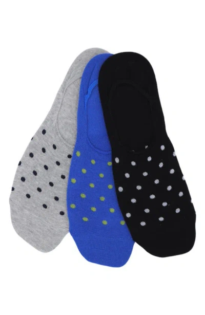 Lorenzo Uomo 3-pack Polka Dot No-show Socks In Grey/ Blue/ Black