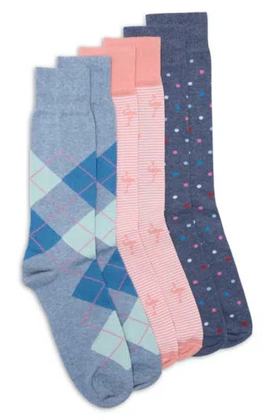 Lorenzo Uomo 3-pack Argyle Flamingo Dress Socks In Multi