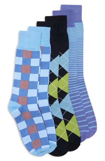 Lorenzo Uomo 3-pack Check Argyle Dress Socks In Multi