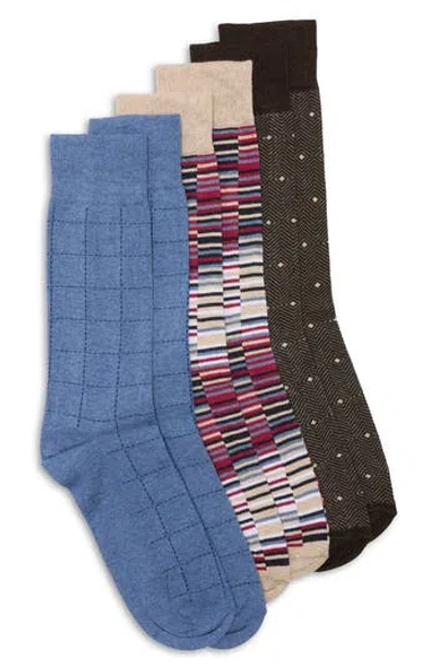 Lorenzo Uomo 3-pack Dashes Grid Diamond Dress Socks In Multi
