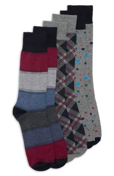 Lorenzo Uomo 3-pack Diagonal Plaid Dress Socks In Multi