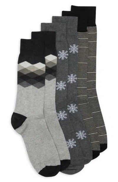 Lorenzo Uomo 3-pack Diamond Snowflake Dress Socks In Multi