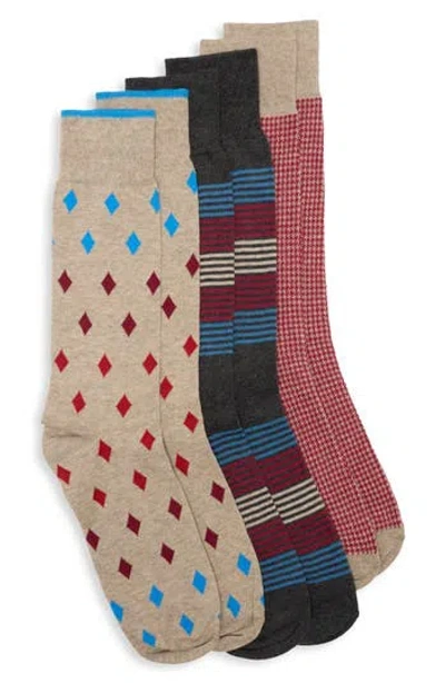 Lorenzo Uomo 3-pack Diamond Stripes Dress Socks In Multi