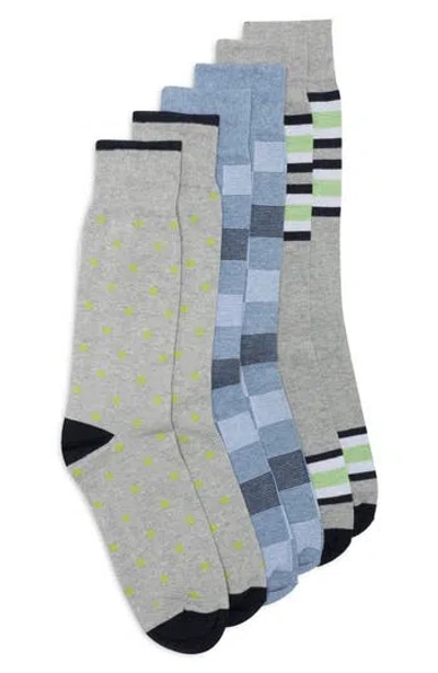 Lorenzo Uomo 3-pack Dot Check Stripe Dress Socks In Gray