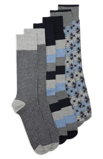 Lorenzo Uomo 3-pack Geo-block Stripe Dress Socks3 Pack Cotton Geo-block Stripe In Multi