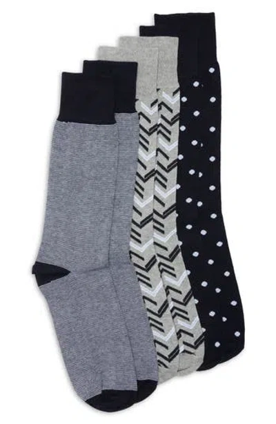 Lorenzo Uomo 3-pack Multi-stripe Dress Socks In Black