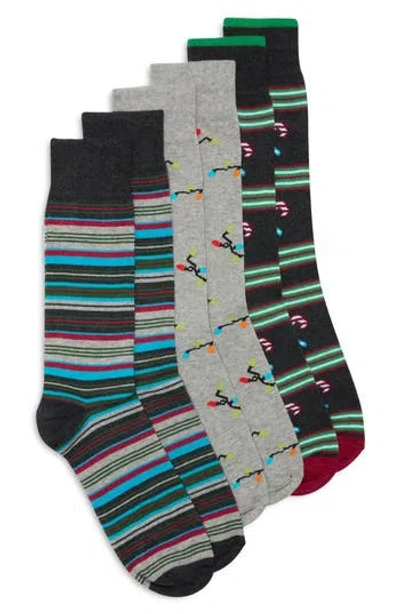 Lorenzo Uomo 3-pack Stripe Ornaments Dress Socks In Multi