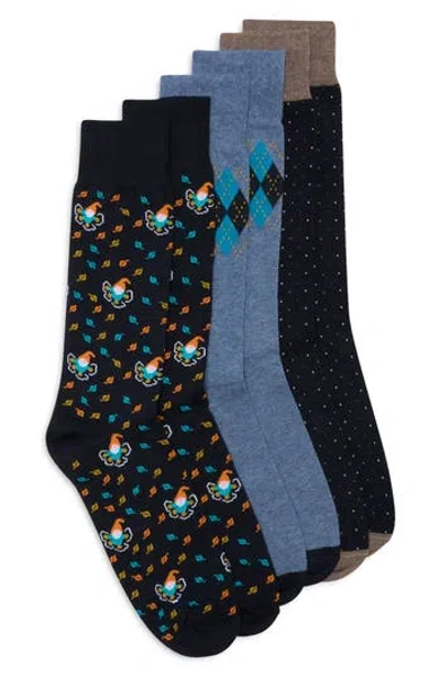 Lorenzo Uomo 3-pack Top Argyle Gnome Dress Socks In Multi