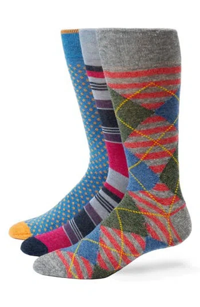 Lorenzo Uomo Assorted 3-pack Cotton Blend Dress Socks In Blue