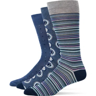 Lorenzo Uomo Assorted 3-pack Crew Socks In Blue