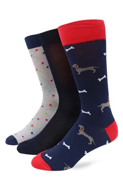 Lorenzo Uomo Assorted 3-pack Crew Socks In Blue
