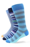 Lorenzo Uomo Assorted 3-pack Crew Socks In Blue