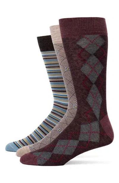 Lorenzo Uomo Assorted 3-pack Crew Socks In Brown