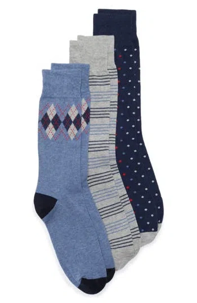 Lorenzo Uomo Assorted 3-pack Dress Socks In Blue