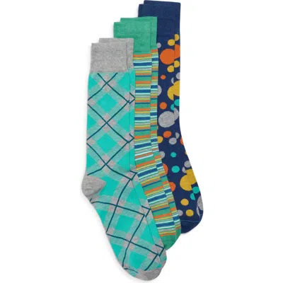 Lorenzo Uomo Assorted 3-pack Stretch Cotton Dress Socks In Blue/ Grey