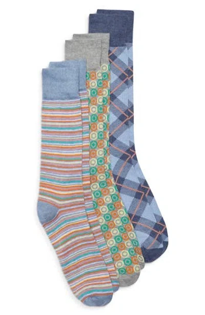 Lorenzo Uomo Assorted 3-pack Stretch Cotton Dress Socks In Denim