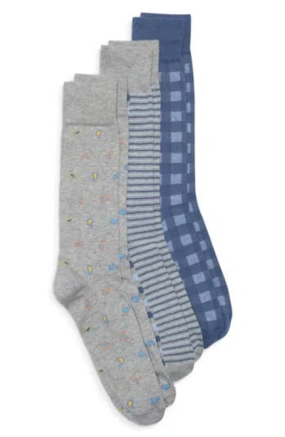 Lorenzo Uomo Assorted 3-pack Stretch Cotton Dress Socks In Grey