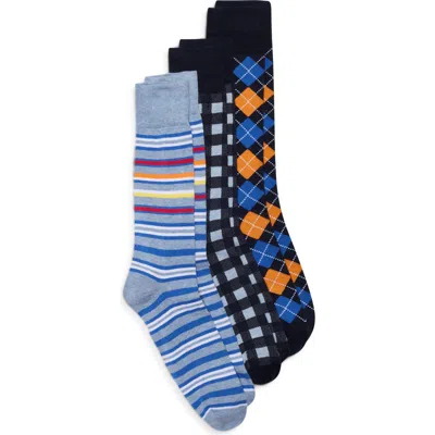 Lorenzo Uomo Assorted 3-pack Stretch Cotton Dress Socks In Navy