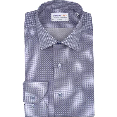 Lorenzo Uomo Geometric Print Trim Fit Cotton Dress Shirt In White/dove Grey