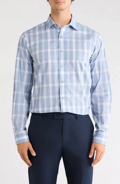 Lorenzo Uomo Heathered Block Check Trim Fit Shirt In Blue