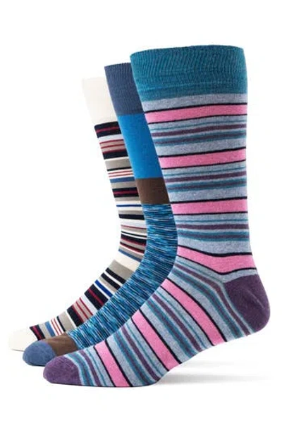 Lorenzo Uomo Mixed Pattern 3-pack Assorted Crew Socks In Blue