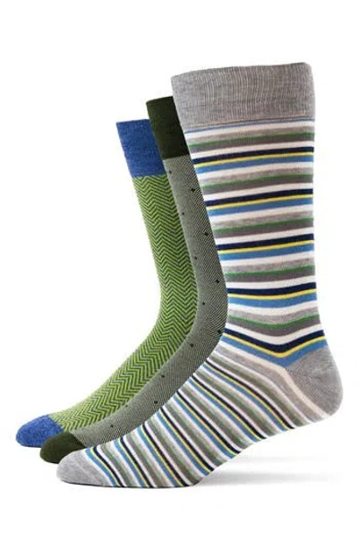 Lorenzo Uomo Mixed Pattern 3-pack Assorted Crew Socks In Gray