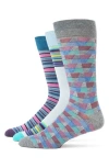 Lorenzo Uomo Mixed Pattern 3-pack Assorted Crew Socks In Grey