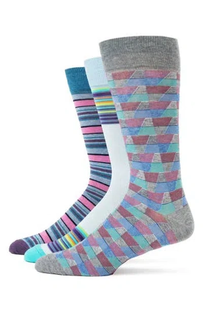 Lorenzo Uomo Mixed Pattern 3-pack Assorted Crew Socks In Brown