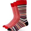 Lorenzo Uomo Mixed Pattern 3-pack Assorted Crew Socks In Red