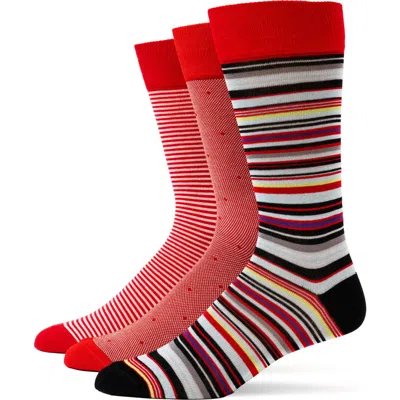 Lorenzo Uomo Mixed Pattern 3-pack Assorted Crew Socks In Red