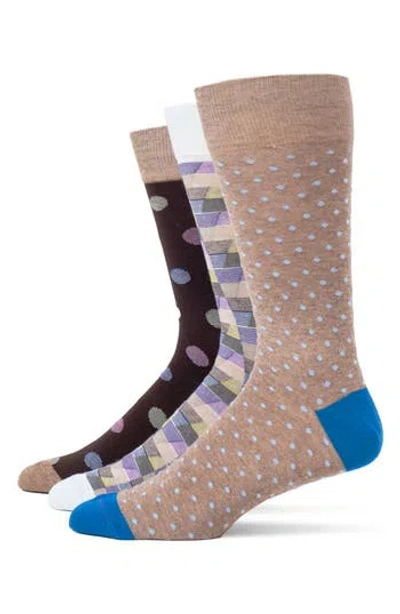 Lorenzo Uomo Mixed Pattern 3-pack Assorted Crew Socks In Multi