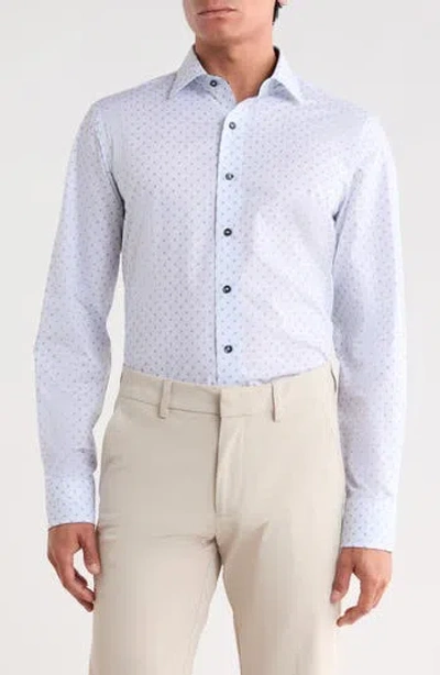 Lorenzo Uomo Paisley Print Trim Fit Cotton Dress Shirt In White/ Light Blue