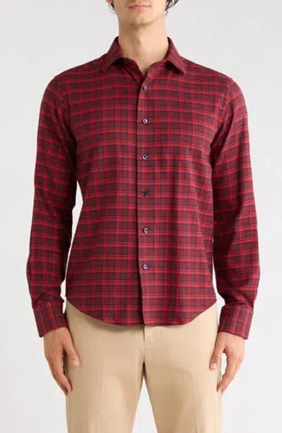 Lorenzo Uomo Plaid Flannel Trim Fit Button-down Shirt In Red