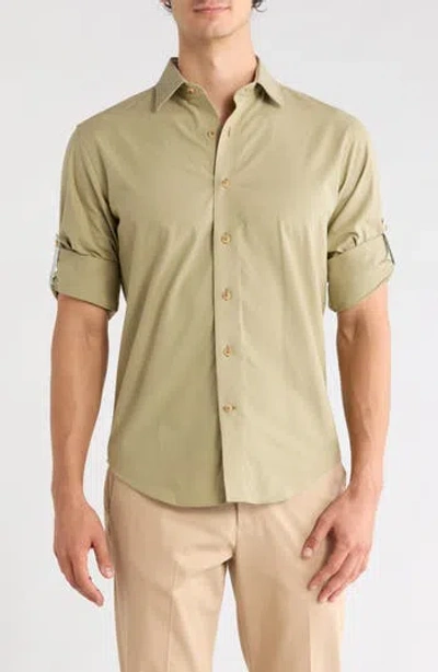 Lorenzo Uomo Solid Cotton Trim Fit Shirt In Green