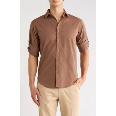 Lorenzo Uomo Solid Trim Fit Cotton Shirt In Brown