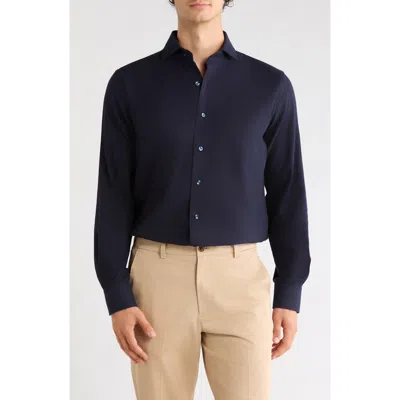 Lorenzo Uomo Solid Trim Fit Textured Flannel Shirt In Blue