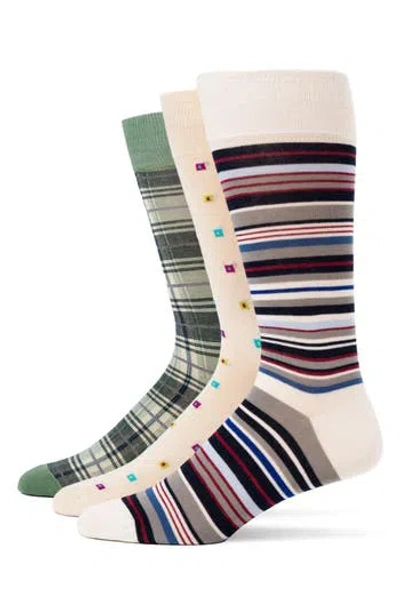 Lorenzo Uomo Stripe Square Plaid 3-pack Assorted Crew Socks In Multi