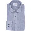 Lorenzo Uomo Striped Linen Trim Fit Dress Shirt In White/blue