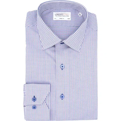 Lorenzo Uomo Textured Grid Trim Fit Dress Shirt In White/blue/purple