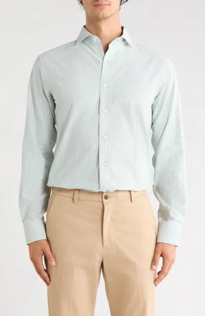 Lorenzo Uomo Textured Trim Fit Vertical Stripe Dress Shirt In Blue