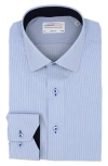 Lorenzo Uomo Thin Stripe Print Trim Fit Dress Shirt In Light Blue/white