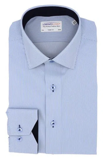 Lorenzo Uomo Thin Stripe Print Trim Fit Dress Shirt In Light Blue/white