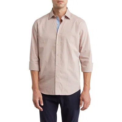 Lorenzo Uomo Trim Fit Check Long Sleeve Cotton Button-up Shirt In Orange/light Blue