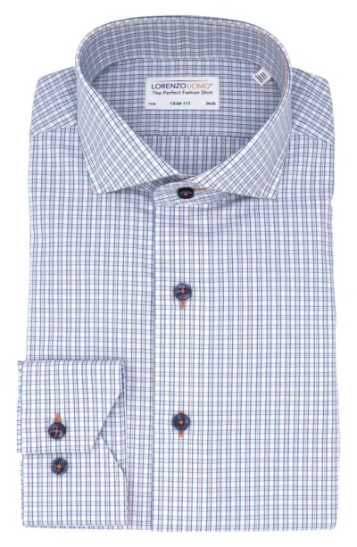 Lorenzo Uomo Trim Fit Check Oxford Cloth Dress Shirt In White/ Orange/ Blue