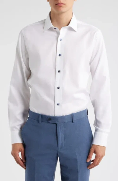 Lorenzo Uomo Trim Fit Diamond Textured White Cotton Dress Shirt
