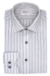 Lorenzo Uomo Trim Fit Double Stripe Dress Shirt In White/light Blue