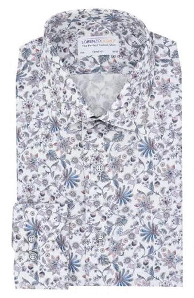 Lorenzo Uomo Trim Fit Floral Cotton Dress Shirt In White