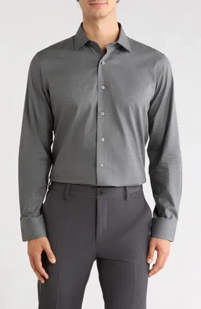 Lorenzo Uomo Trim Fit Heathered Solid Dress Shirt In Gray