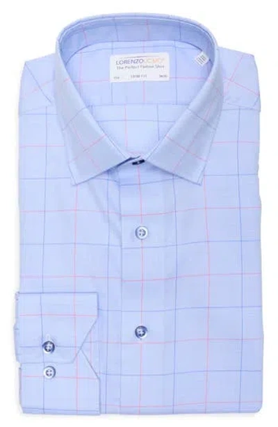 Lorenzo Uomo Trim Fit Large Windowpane Cotton Dress Shirt In Blue