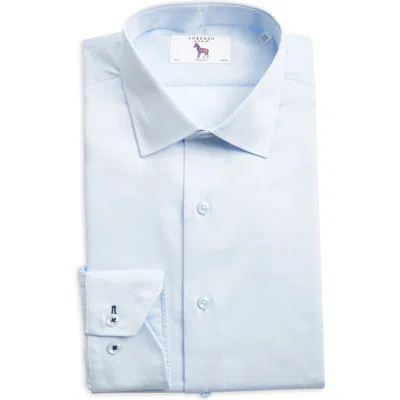 Lorenzo Uomo Trim Fit Light Blue Cotton Herringbone Dress Shirt
